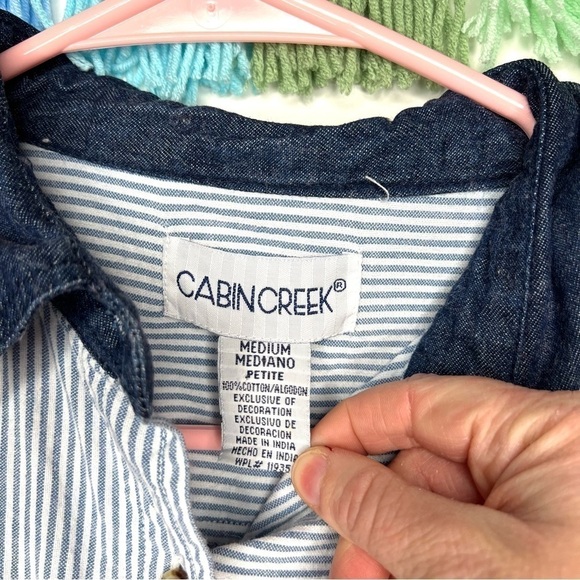 Cabin Creek Seersucker Stripe Button Down Long Sleeve Christmas Shirt Medium P - Picture 8 of 10